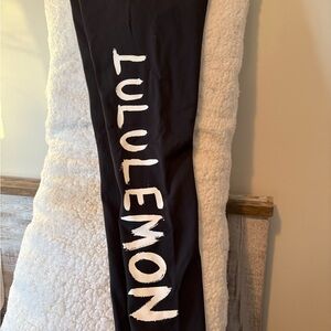 Lululemon Black Leggings with Bold White Logo